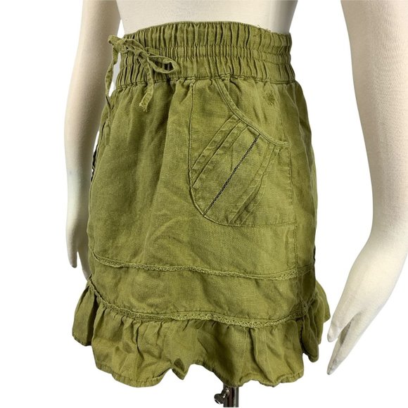 Athleta 0 Skirt Linen Camo Army Green Ruffle Knee Length XS - Picture 3 of 8